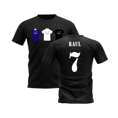 Real Madrid 2002-2003 Retro Shirt T-shirt (Black) (RAUL 7)