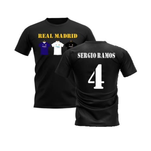 Real Madrid 2002-2003 Retro Shirt T-shirt Text (Black) (SERGIO RAMOS 4)