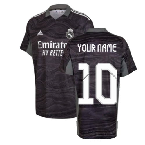 Real Madrid 2021-2022 Home Goalkeeper Shirt (Black) - Kids (Your Name)