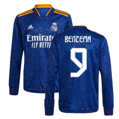 Real Madrid 2021-2022 Long Sleeve Away Shirt (BENZEMA 9)