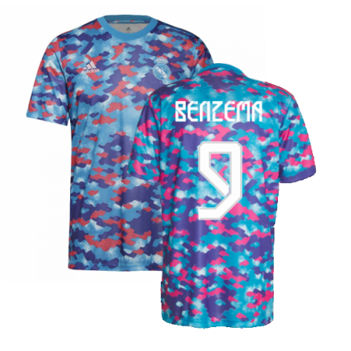 Real Madrid 2021-2022 Pre-Match Training Shirt (Pink) (BENZEMA 9)