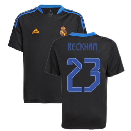 Real Madrid 2021-2022 Training Shirt (Black) - Kids (BECKHAM 23)