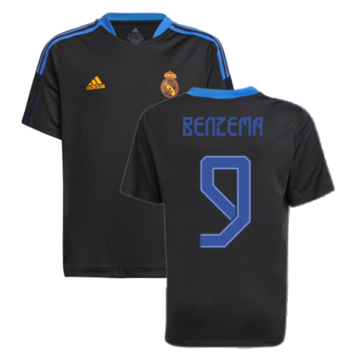 Real Madrid 2021-2022 Training Shirt (Black) - Kids (BENZEMA 9)