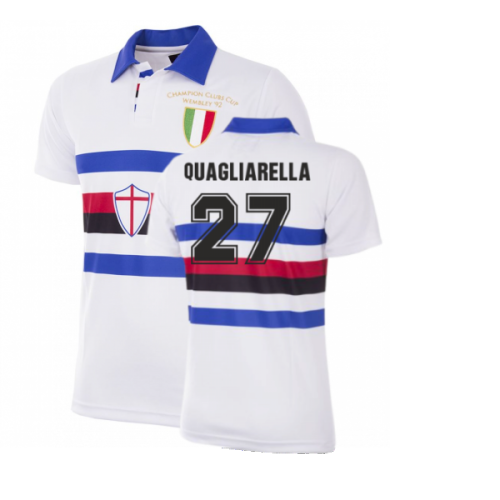 U. C. Sampdoria 1991 - 92 Away Retro Football Shirt (QUAGLIARELLA 27)