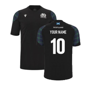 2023-2024 Scotland Rugby Travel Polycotton T-Shirt (Black) (Your Name)