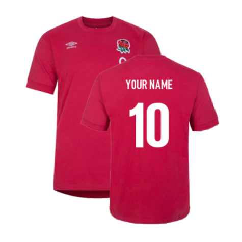 2023-2024 England Rugby Leisure T-Shirt (Earth Red) (Your Name)