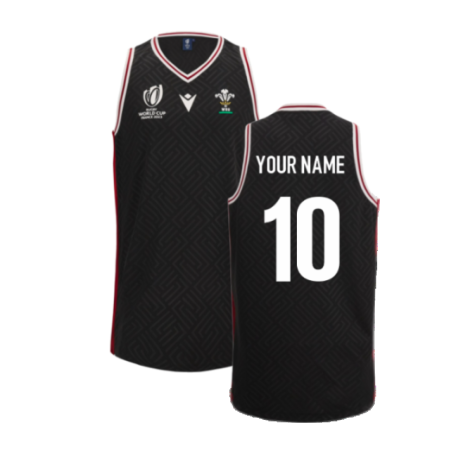 2023-2024 Wales Rugby Basketball Singlet (Black) (Your Name)