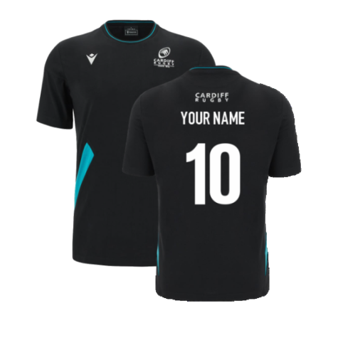 2023-2024 Cardiff Blues Travel Rugby T-Shirt (Black) (Your Name)