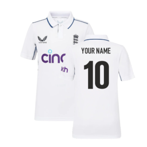 2024 England Test Cricket Replica SS Shirt (White) - Kids