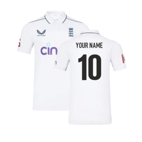 2024 England Cricket Test PRO SS Shirt (White) (Your Name)