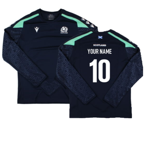 2024-2025 Scotland Rugby LS Training Poly Shirt (Navy) - Kids (Your Name)