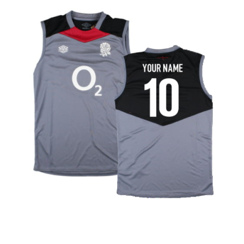 2024-2025 England Rugby Sleeveless Jersey O2 (Grey) - Kids (Your Name)