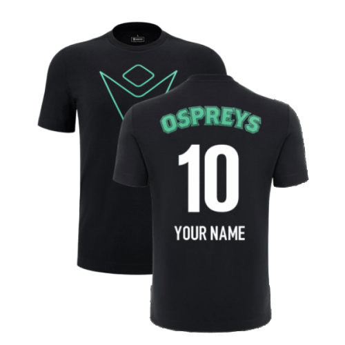 2024-2025 Ospreys Rugby Cotton T-Shirt (Black) (Your Name)