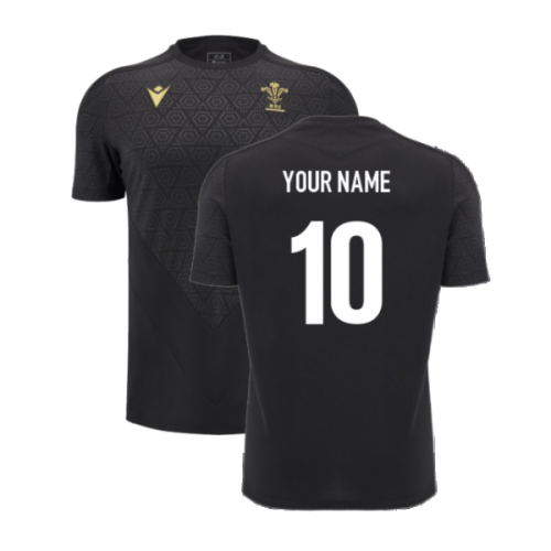 2024-2025 Wales Rugby WRU Poly Training Shirt (Black) - Kids (Your Name)