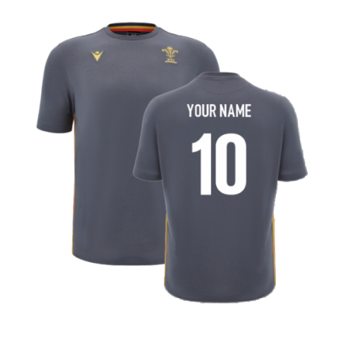 2024-2025 Wales Rugby Travel Cotton T-Shirt (Anthracite) - Kids (Your Name)