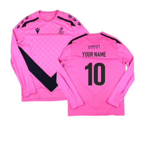 2024-2025 Cardiff Blues Rugby LS Training Shirt (Pink) (Your Name)