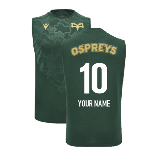 2024-2025 Ospreys Rugby Sleveeless Training Shirt (Green) (Your Name)