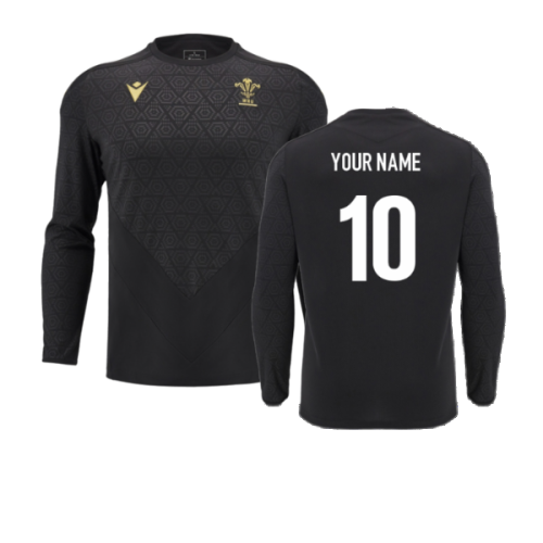 2024-2025 Wales Rugby LS Poly Training Shirt (Black) (Your Name)