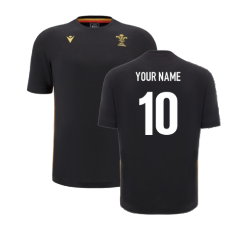 2024-2025 Wales Rugby Travel Cotton T-Shirt (Black) - Kids (Your Name)