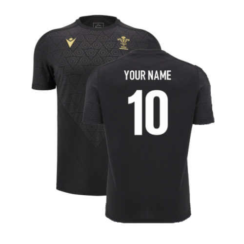 2024-2025 Wales WRU Rugby LS Training Shirt (Black) - Kids (Your Name)