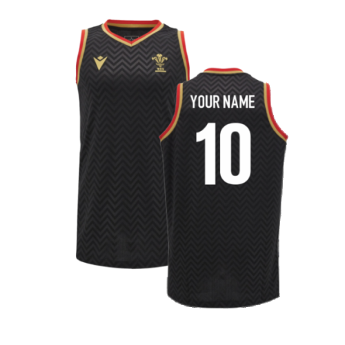 2024-2025 Wales Rugby Training Basketball Singlet (Black) (Your Name)