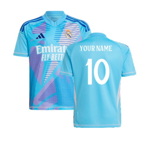 2024-2025 Real Madrid Home Goalkeeper Shirt (Blue) - Kids (Your Name)