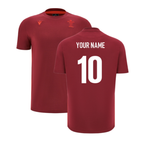 2025-2026 Wales WRU Rugby Travel Cotton Tee (Deep Red) (Your Name)
