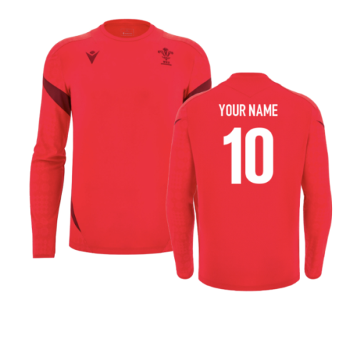 2025-2026 Wales WRU Rugby LS Player Training Shirt (Red) (Your Name)