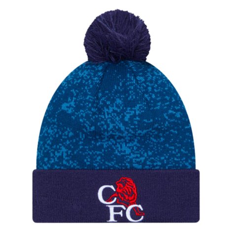 Chelsea Retro Lion All Over Print Blue Bobble Knit Beanie Hat