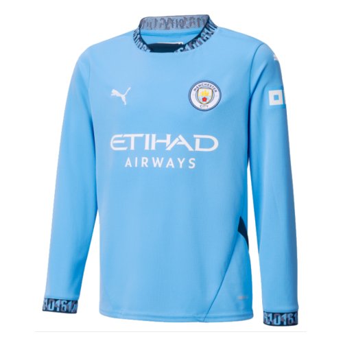 2024-2025 Man City Home Long Sleeve Shirt (Kids)