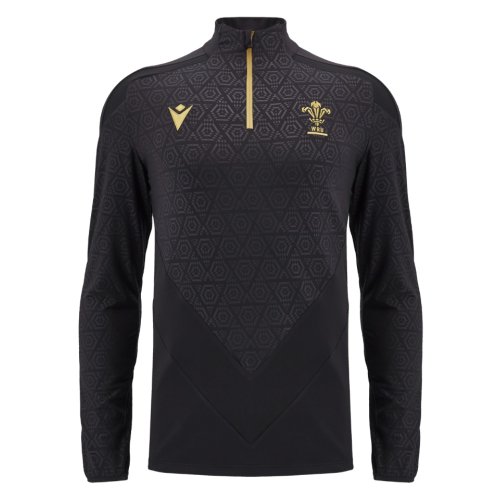 2024-2025 Wales WRU Rugby 1/4 Zip Training Top (Black) - Kids