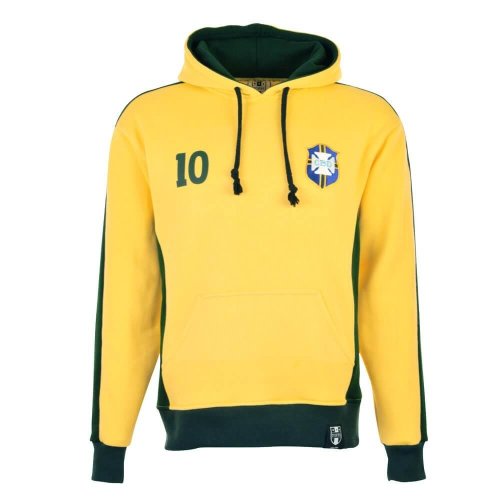 Brazil Number 10 Yellow Retro Hoodie