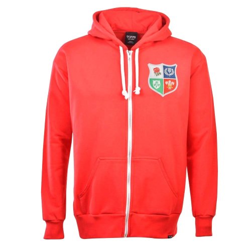 British & Irish Lions 1970s Vintage Rugby Zipped Hoodie Red