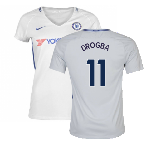 2017-2018 Chelsea Away Nike Ladies Shirt (Womens L) (Mint) (Drogba 11)