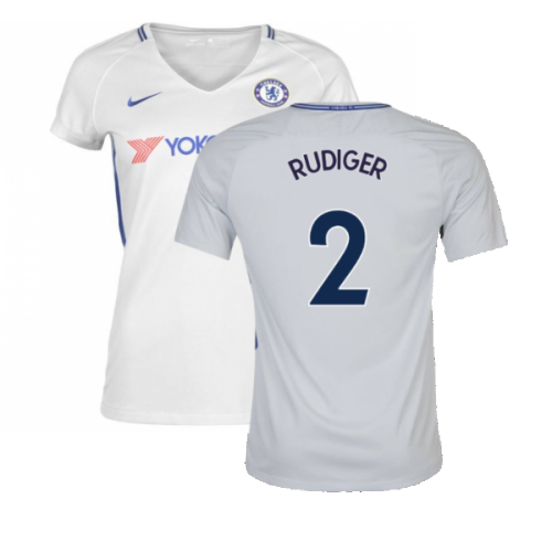 2017-2018 Chelsea Away Nike Ladies Shirt (Womens L) (Mint) (Rudiger 2)