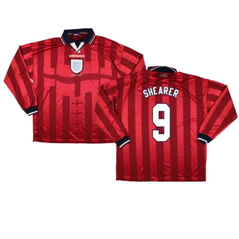 England 1997-1998 Away Long Sleeve Shirt (XL) (SHEARER 9) (Very Good)