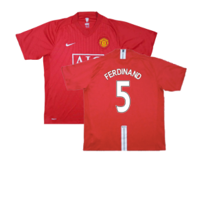 Manchester United 2007-09 Home Shirt (Excellent) (Ferdinand 5)