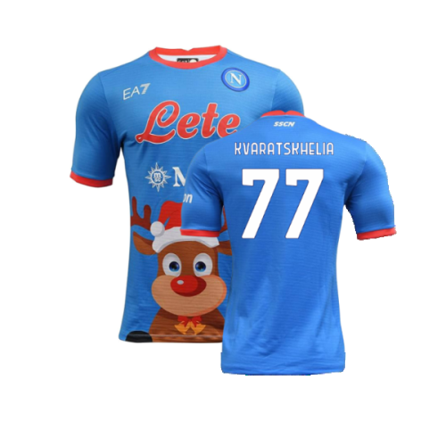 Napoli 2022-23 Special Edition Christmas Shirt (S) (Excellent) (Kvaratskhelia 77)