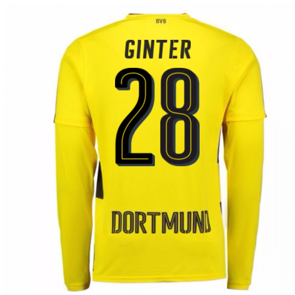 2017-18 Borussia Dortmund Long Sleeve Home Shirt (Ginter 28)