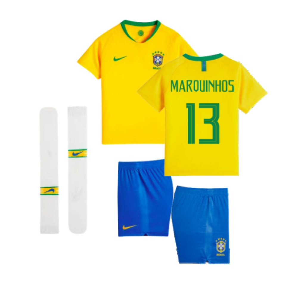 2018-2019 Brazil Little Boys Home Kit (Marquinhos 13)