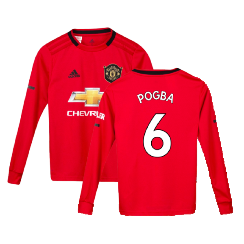 2019-2020 Man Utd Long Sleeve Home Shirt (Kids) (Pogba 6)