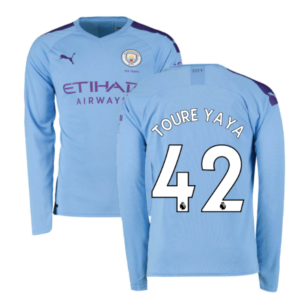 2019-2020 Manchester City Puma Home Long Sleeve Shirt (TOURE YAYA 42)