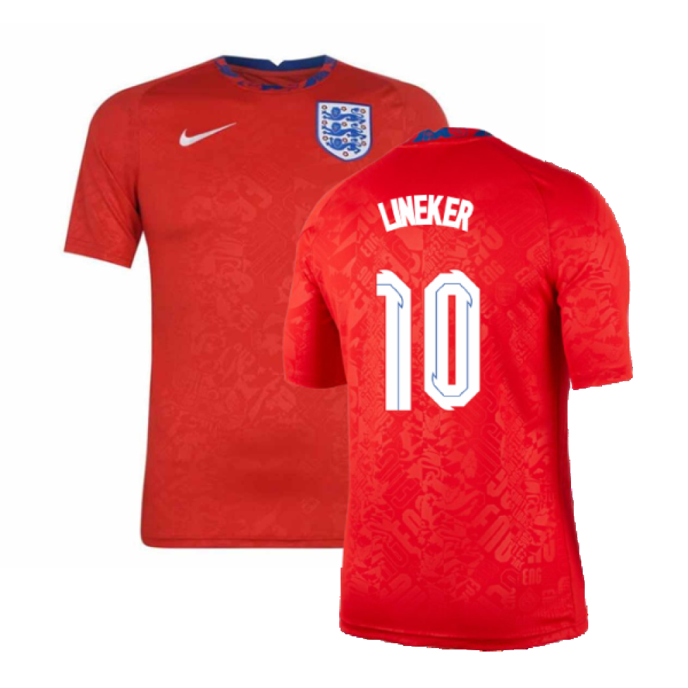 2020-2021 England Pre-Match Training Shirt (Red) (LINEKER 10)