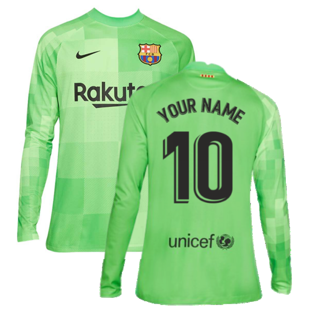 2021-2022 Barcelona Goalkeeper Shirt (Green) (Your Name)