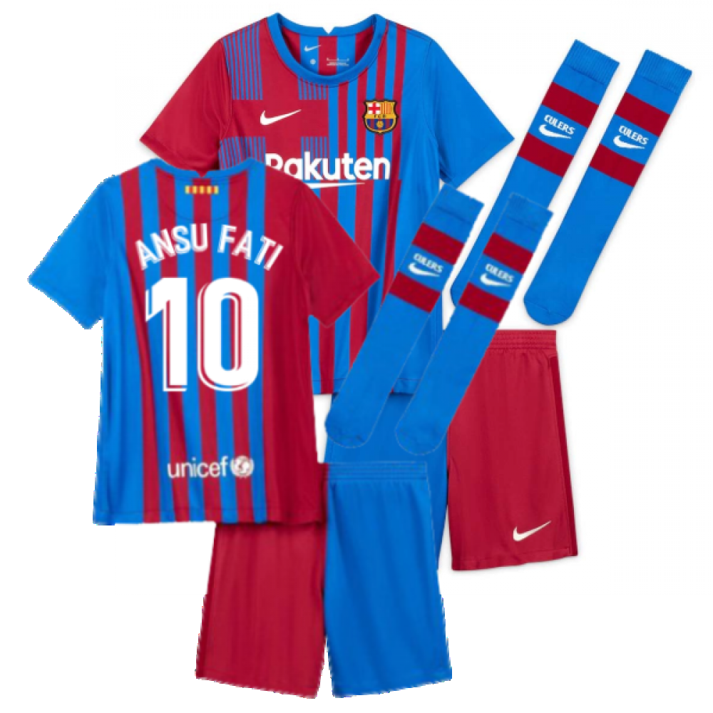 2021-2022 Barcelona Little Boys Home Kit (ANSU FATI 10)