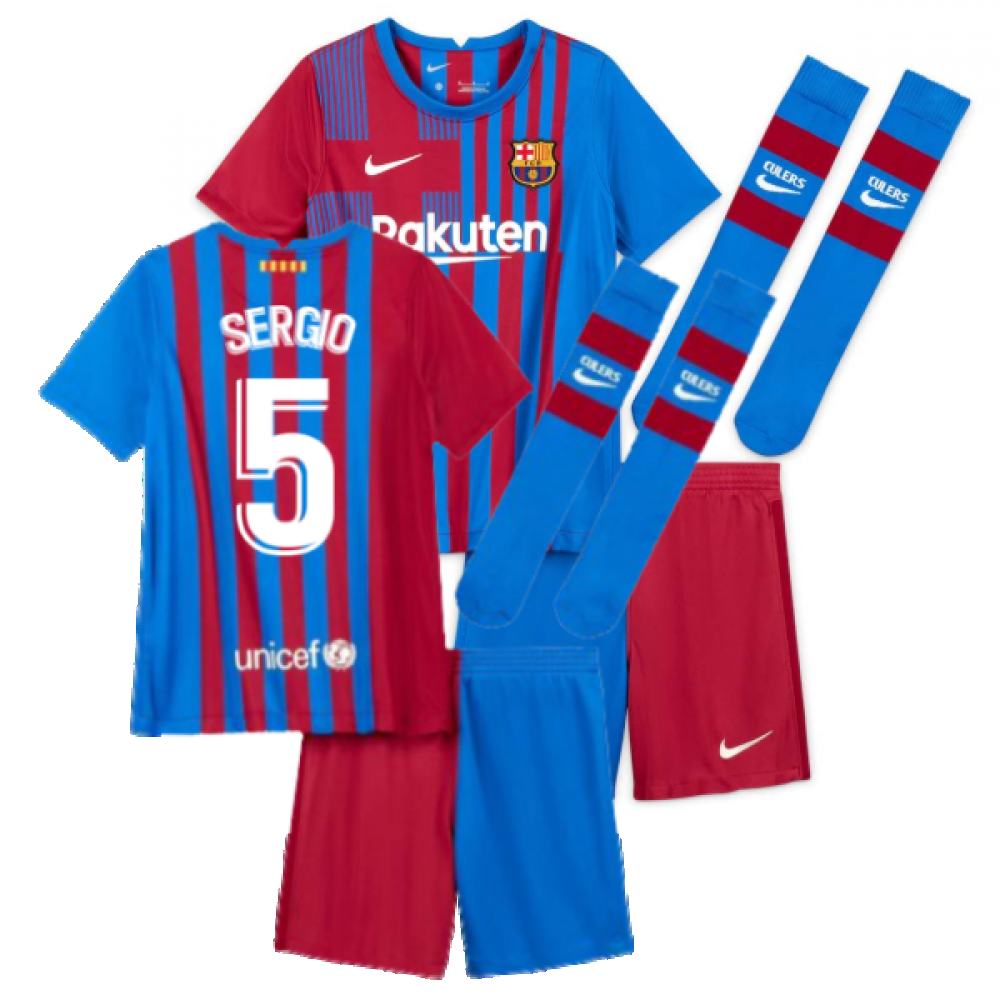 2021-2022 Barcelona Little Boys Home Kit (SERGIO 5)