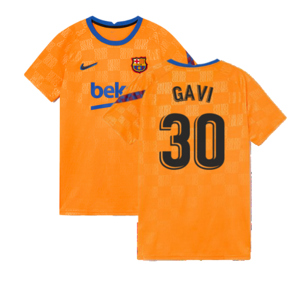 2021-2022 Barcelona Pre-Match Jersey (Orange) (Gavi 30)