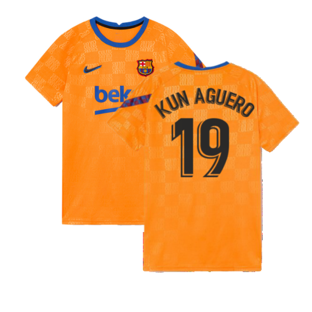 2021-2022 Barcelona Pre-Match Jersey (Orange) (KUN AGUERO 19)