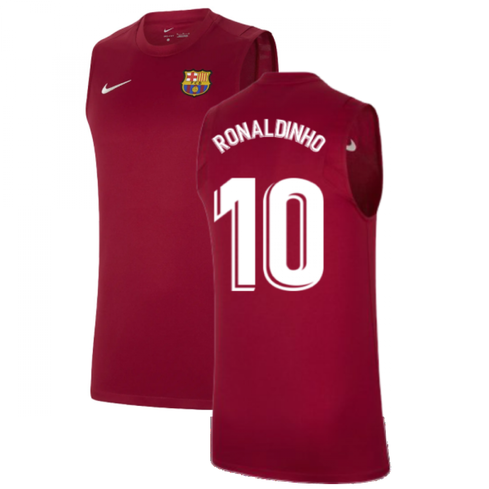 2021-2022 Barcelona Sleeveless Top (Red) (RONALDINHO 10)