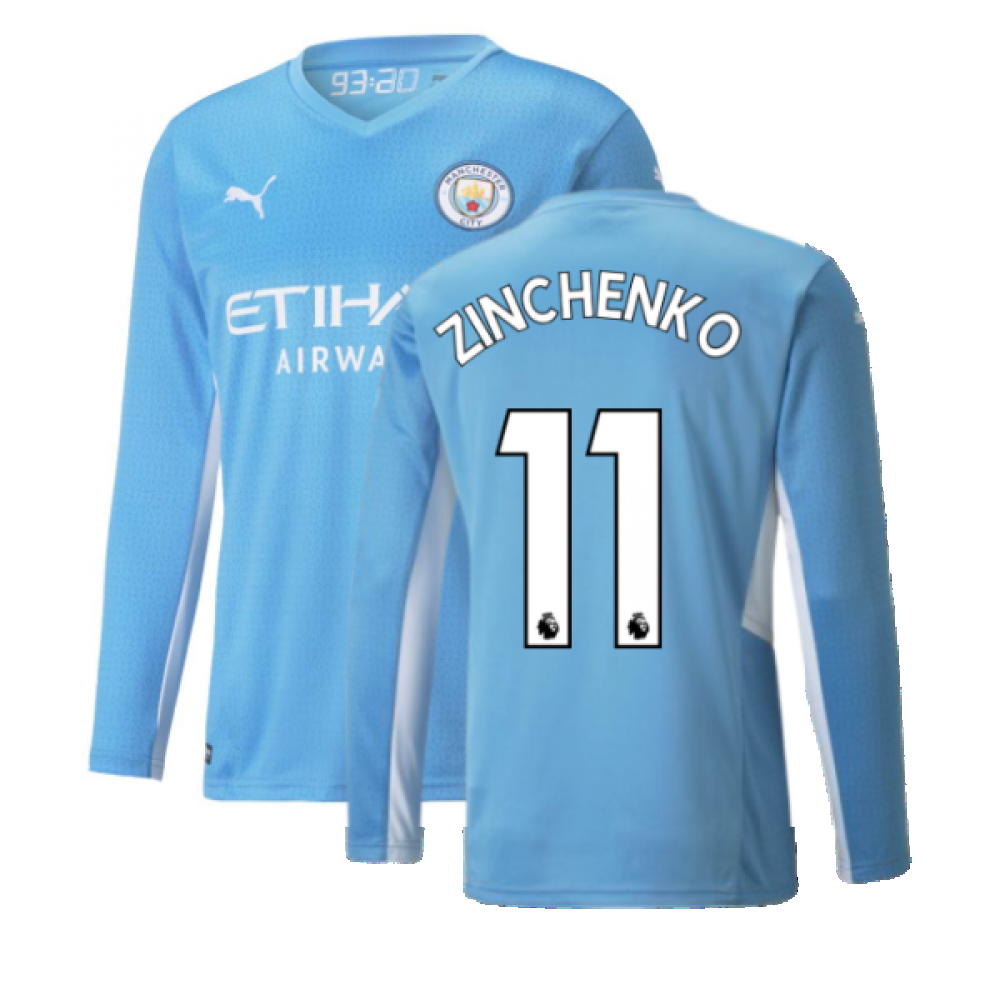 2021-2022 Man City Long Sleeve Home Shirt (ZINCHENKO 11)